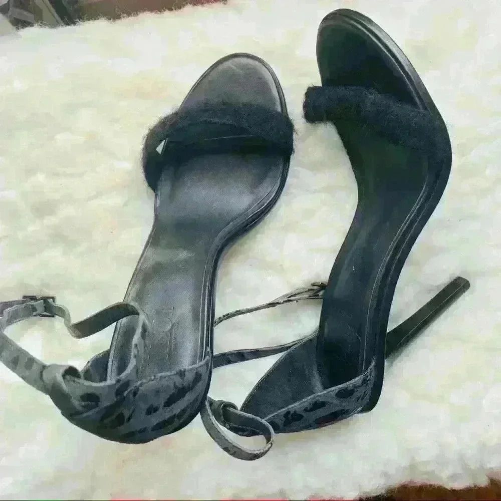 Tibi Black Gray Wraparound Ankle Strap Sandals Eur 37